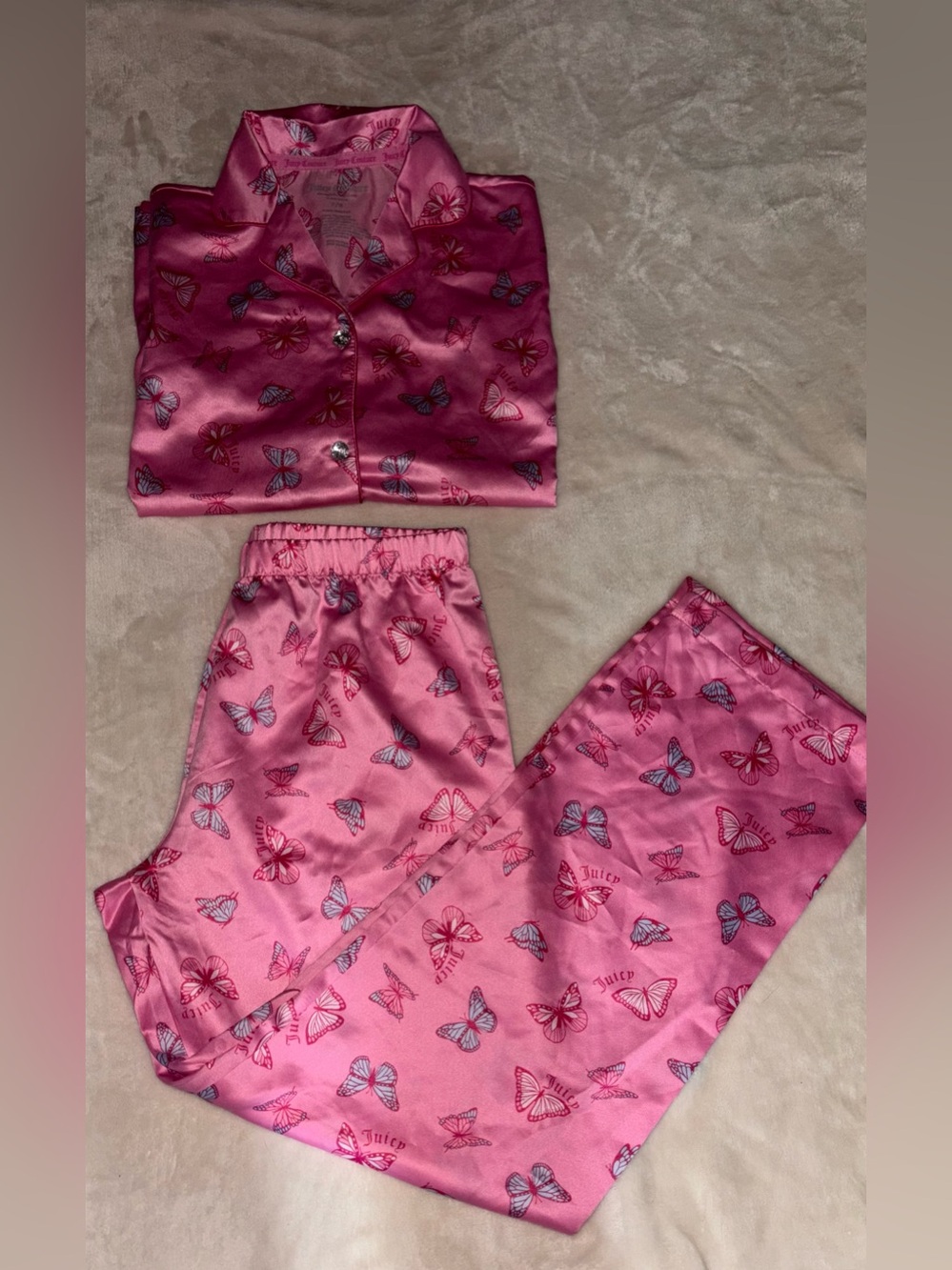 Juicy Couture Pink Butterfly Satin Kids Pajama Set